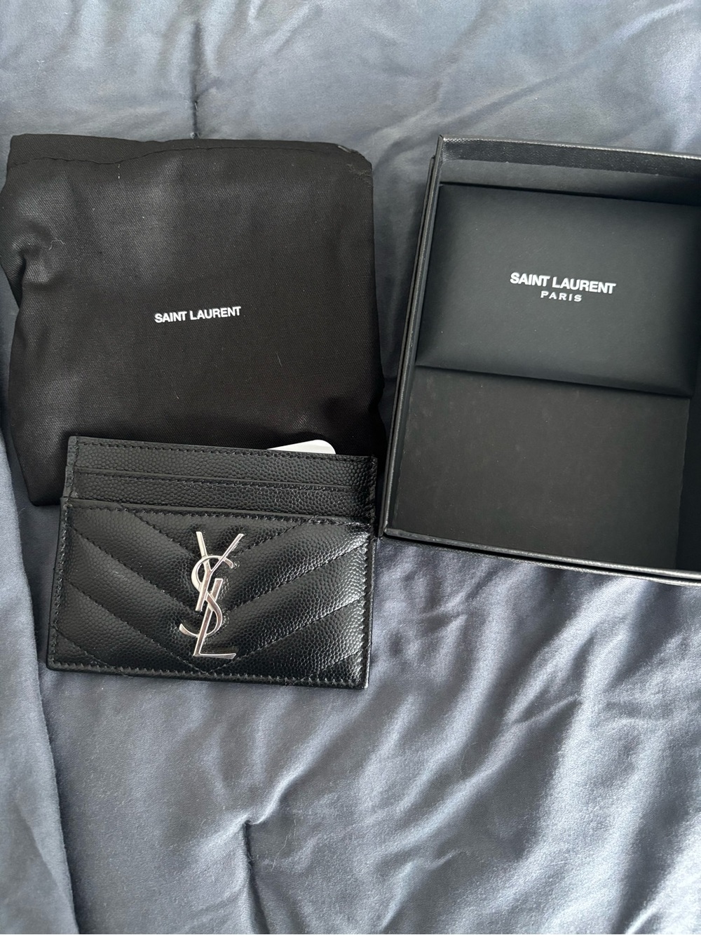 Saint Laurent Cassandre Black Quilted Leather Card Holder with Silver YSL Logo